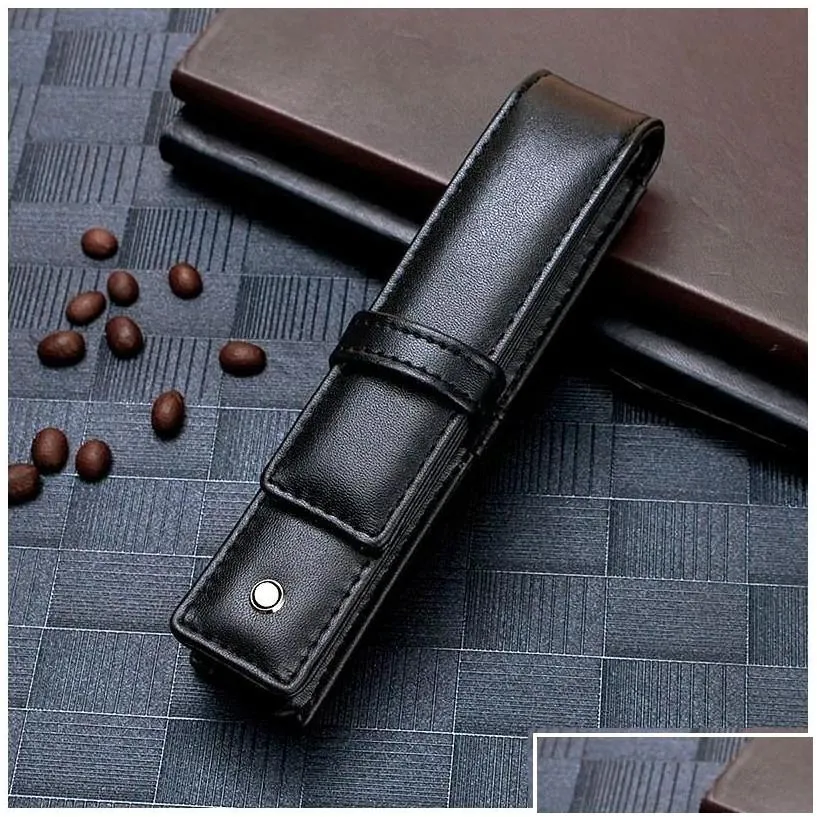 Pencil Bags Wholesale Pencil Bags Promotion Black Leather Pen Bag Office Stationery Fashion Case For Single Drop Delivery School Busin Dh6Vp