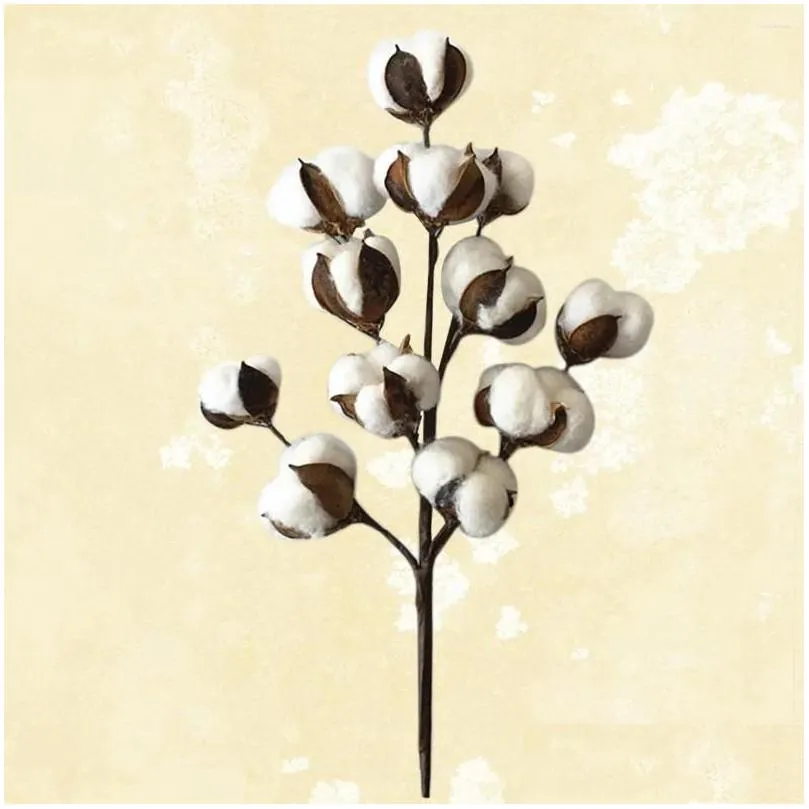 decorative flowers 50cm cotton stems 12 boll branch artificial dried home wedding decor