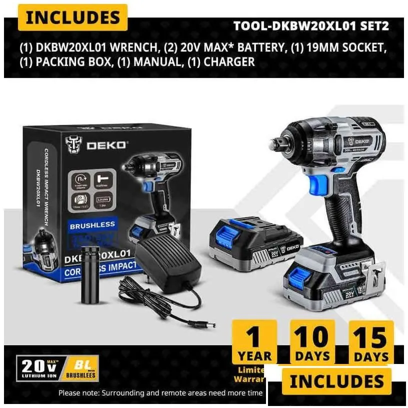 power tool sets world premieredeko 20v max cordless brushless wrench 350n.m high torque electric impact tools dkbw20xl01 h220510 dro