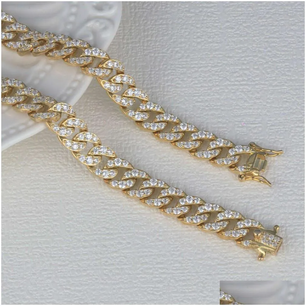 amuse 925 sterling silver vvs moissanite hip hop high quality  cuban link gold plated cuban link chain necklace