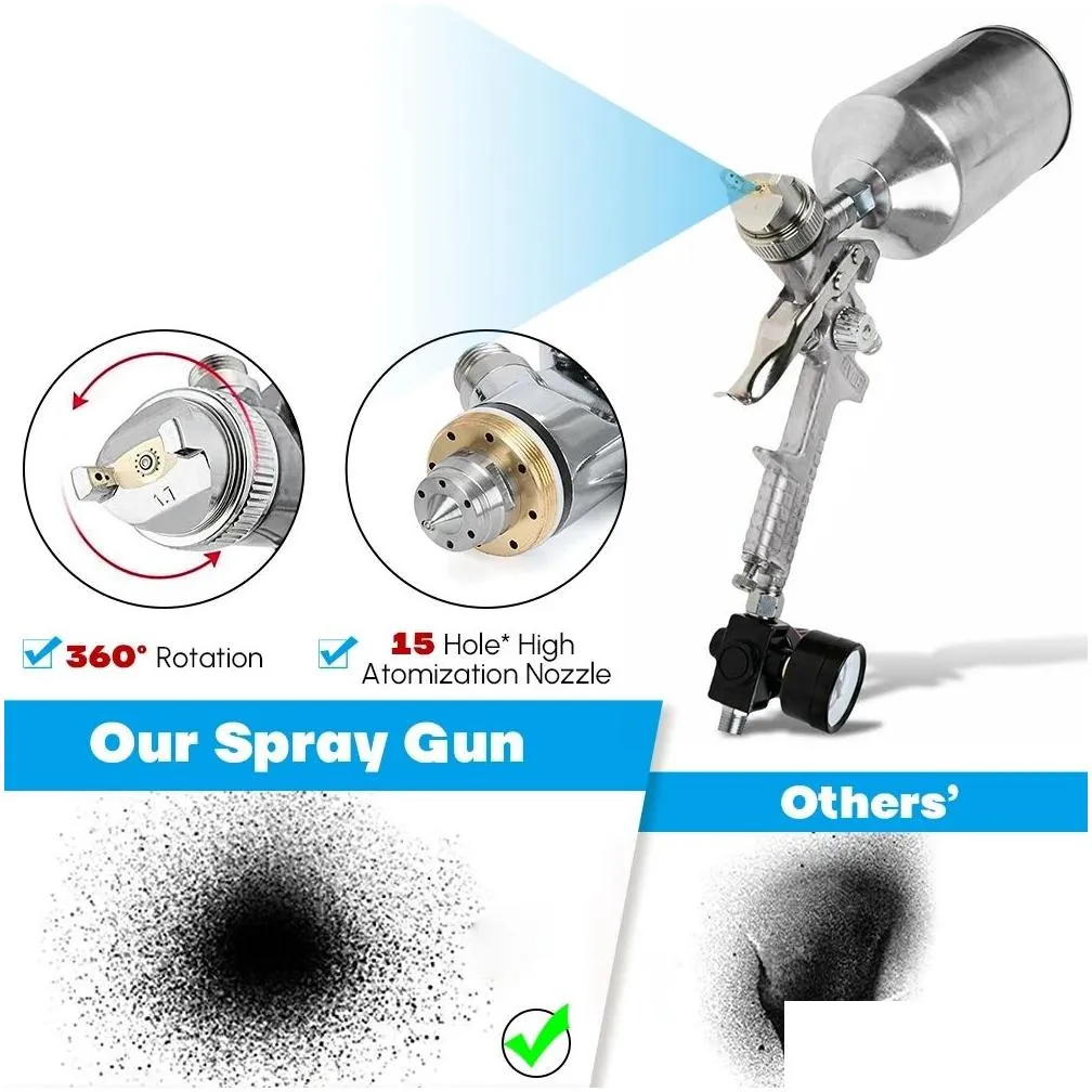 2.5mm professional hvlp spray gun hvlp gravity feed spray gun kit with regulator paint primer metal flake 1l diy spray paint kit