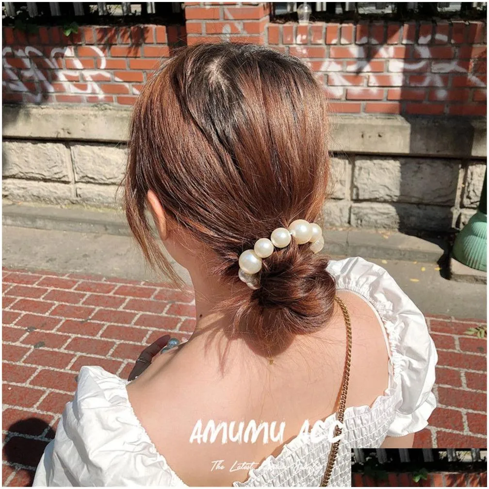 hair pins woman big pearl ties fashion korean style clips band scrunchies girls ponytail holders rubber band accessories 221107
