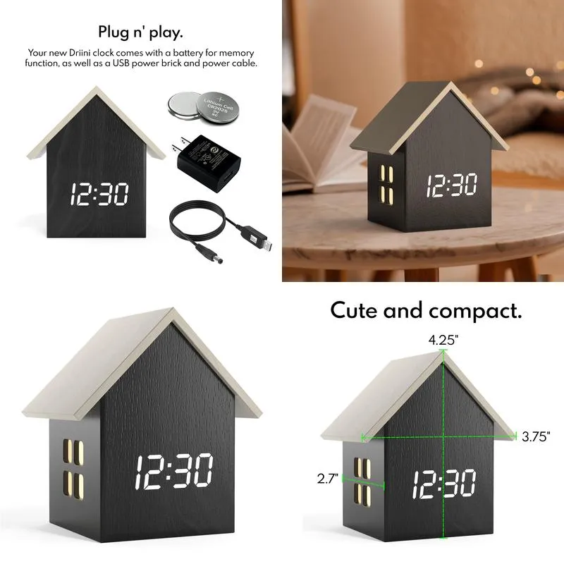 Desk & Table Clocks Digital House-Shaped Alarm Clock With Temperature Display Cute Cube Frame And White Led Dimmer Small Desk For Beds Otqx0