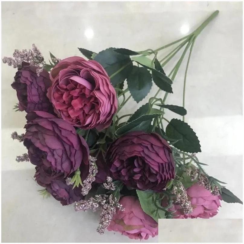 decorative flowers artificial silk bouquet fake purple centerpieces party table floral home bridal wedding decor