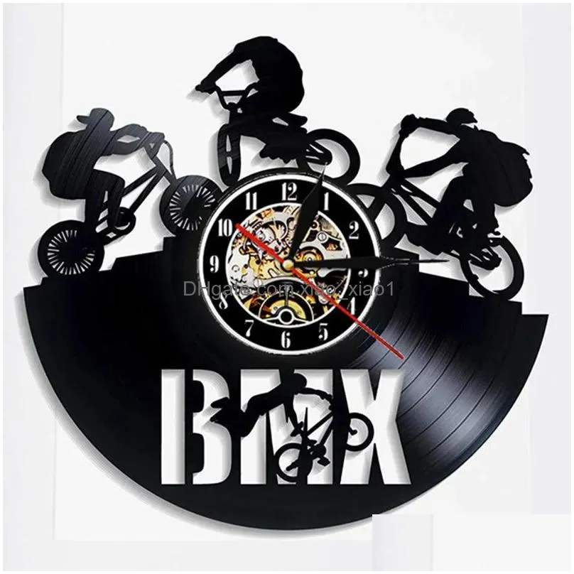 wall clocks style bmx bike clock sports home decor bicycle motocross re-purposed record young biker cyclists gift