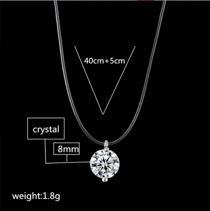 poputton female transparent fishing line necklace silver plated invisible chain women rhinestone choker necklace collier femme