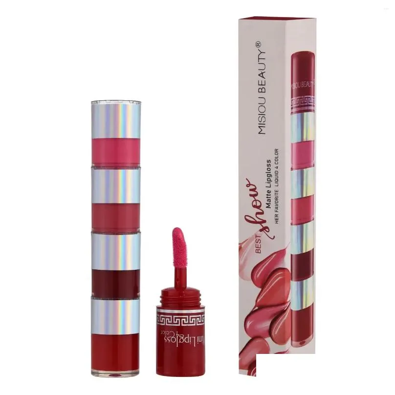 lip gloss four quarters small branch water proof does not fade non-stick cup four-color lasting matte makeup cosmetic