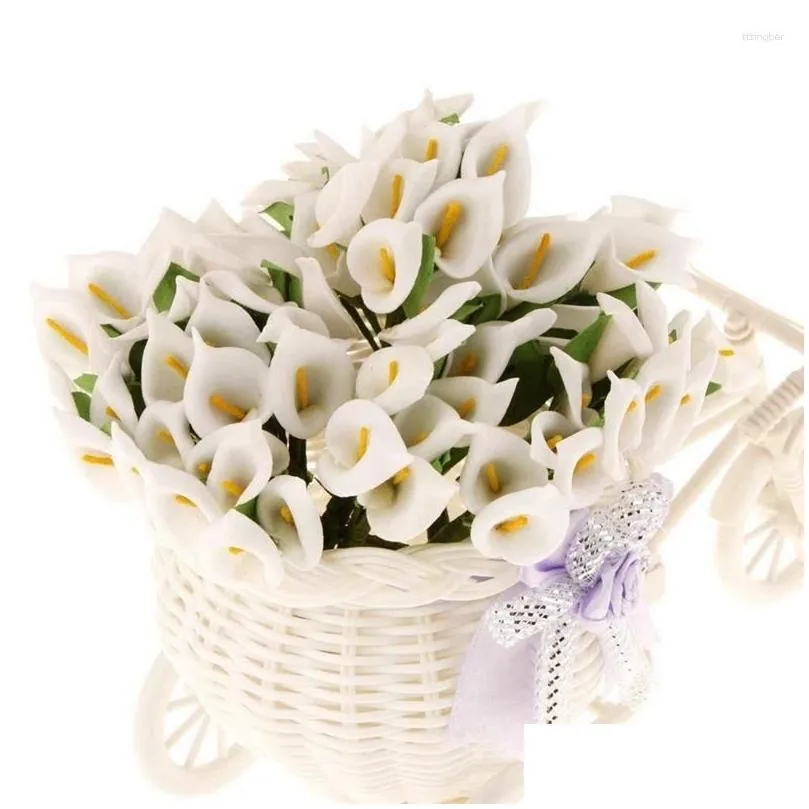 decorative flowers 24pcs mini calla artificial flower bouquet wedding decoration diy wreath gift white