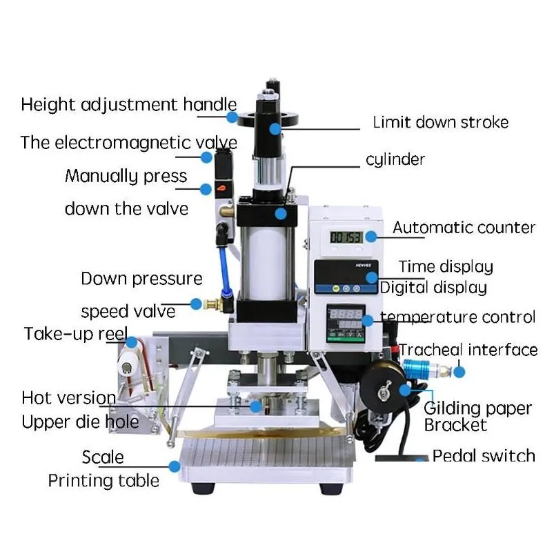 wt-qs90 bronzing machine sets pneumatic foil stamping leather wood furniture heat press gilding power tool