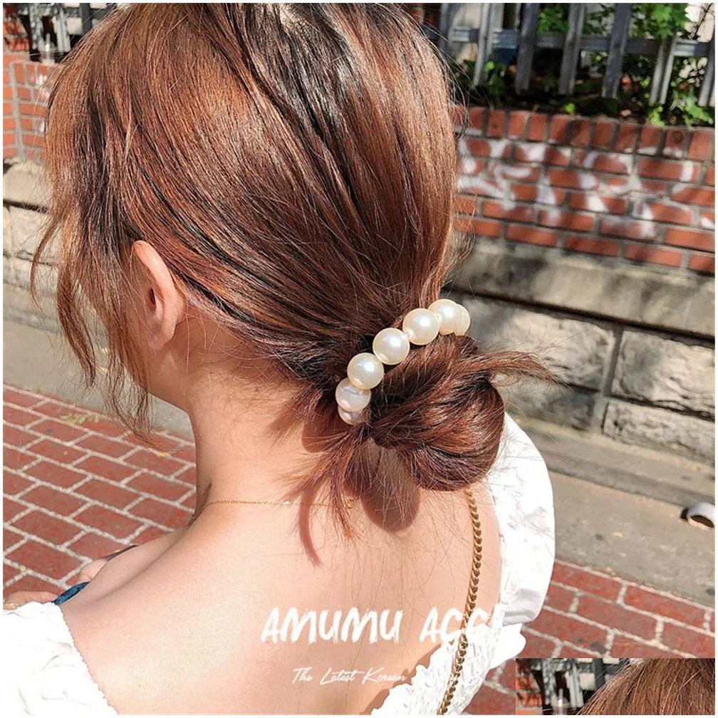 hair pins woman big pearl ties fashion korean style clips band scrunchies girls ponytail holders rubber band accessories 221107