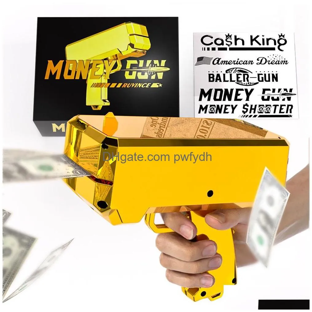 money gun shooter ruvince toy gun 18k real gold plating prop dollar cash cannon make it rain for party nightclub birthday christmas wedding movie