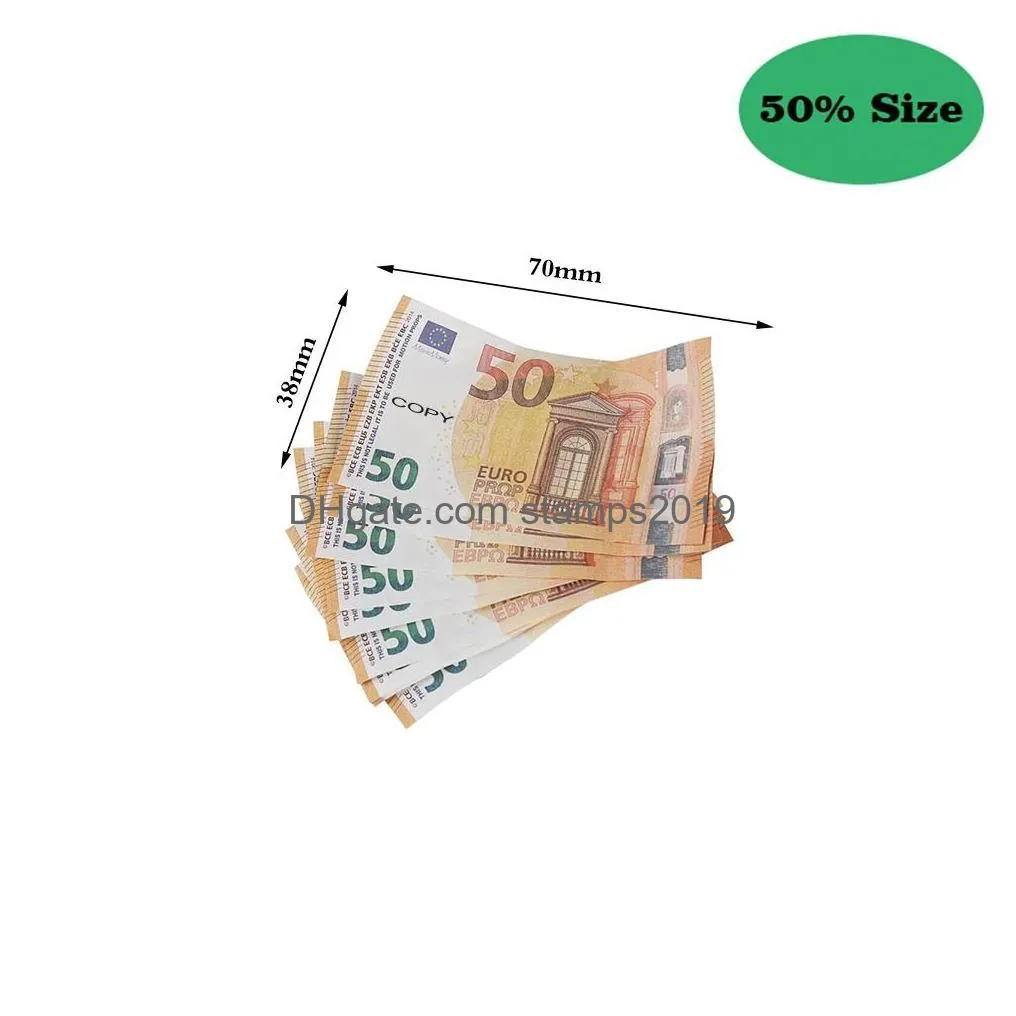 50% size aged prop money toy party games copy 10 20 50 100 party fake money notes faux billet euro play collection gifts