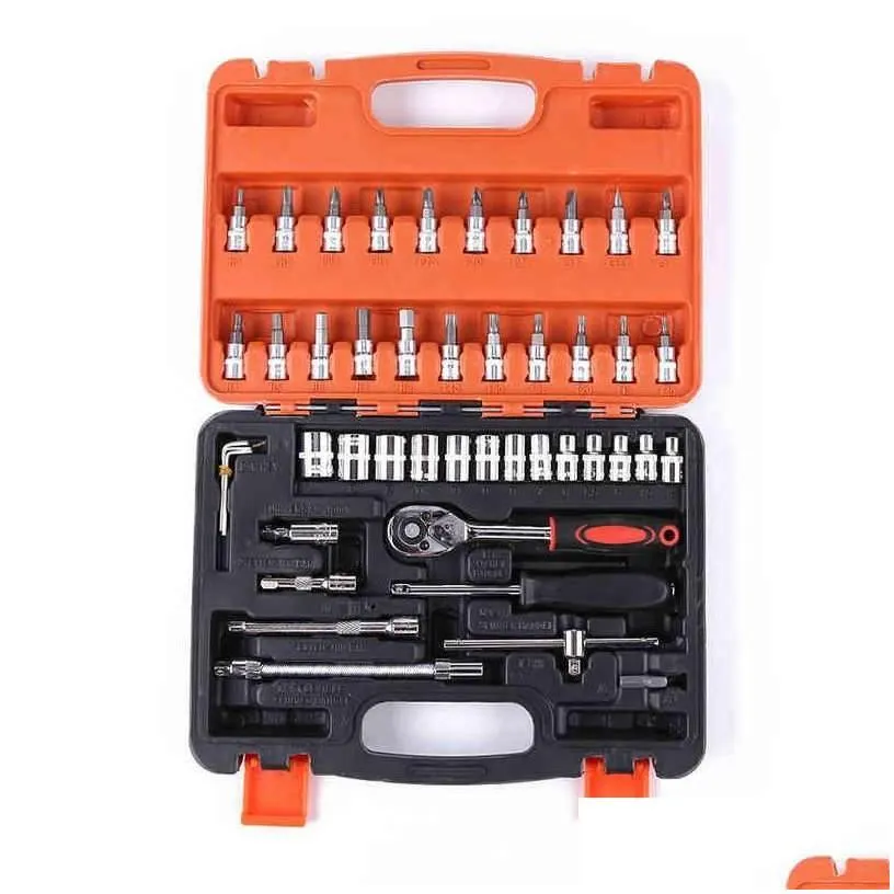 car dvr professional hand tool sets 46pcs car repair kit wrench set head ratchet pawl socket spanner screwdriver metalworking h220510 drop d