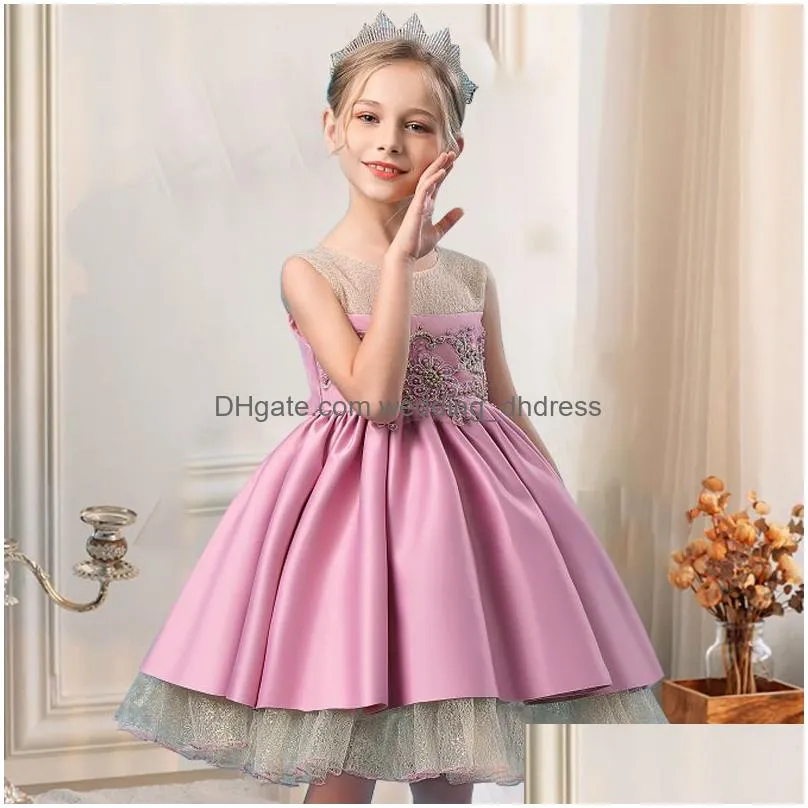 In Stock Flower Girl Dresses Girls Bead Children Tutu Elegant Party Wedding Princess Dress Christmas Prom Ball Gown Clothing 8 10 Y Dhztx