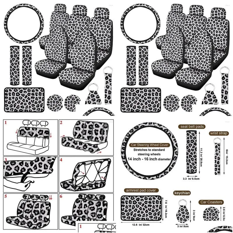 car seat covers 15pcs leopard print cover kit steering wheel belt pads coasters armrest pad keychain