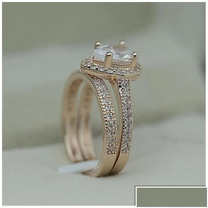 band rings fashion rose gold plated design 2pcs cz women engagement wedding ring set drop delivery jewelry dhdzs