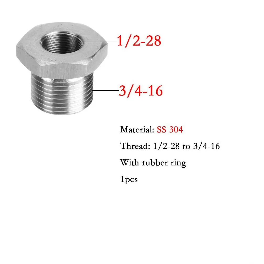 1/2-28 to 3/4-16 adapter connector, ss304 fuel filter hex thread union adapter