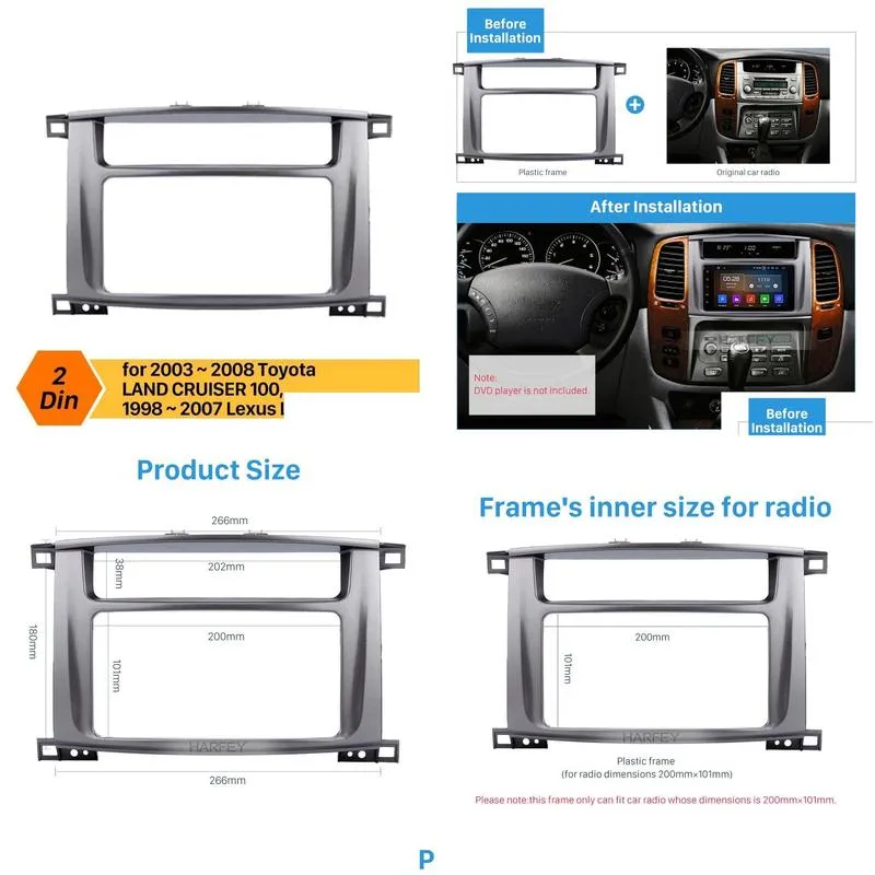 200*101mm frame 2din car dvd stereo panel radio fascia for 2003-2008  land cruiser 100 and 1998-2007 lexus lx-470
