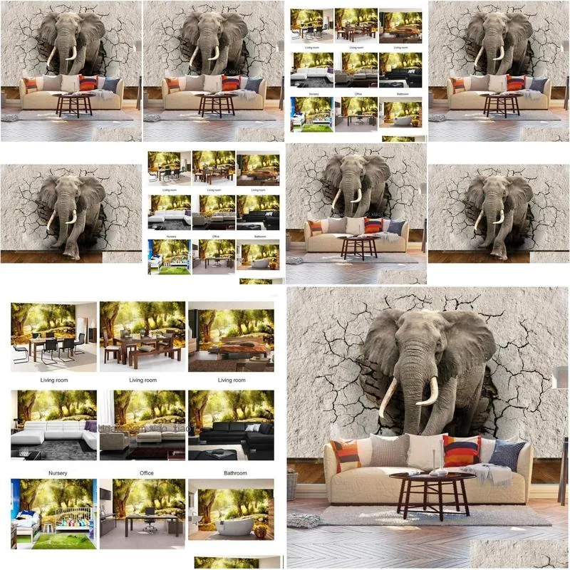 wallpapers custom 3d po wallpaper animal elephant broken wall mural living room bedroom waterproof home decor