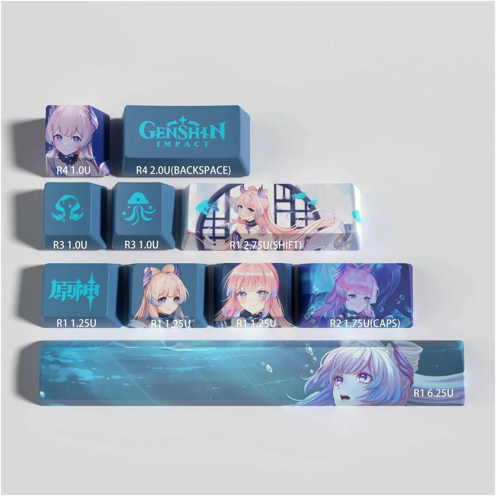 keyboards keyboards genshin impact keycaps sangonomiya kokomi keycaps 10 keys mini set oem height pbt sublimation keycaps yq240123