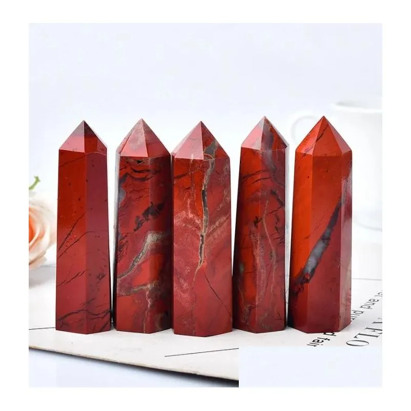 natural stone crystal point red jasper healing obelisk quartz wand tower ornament for home decor energy stone pyramid