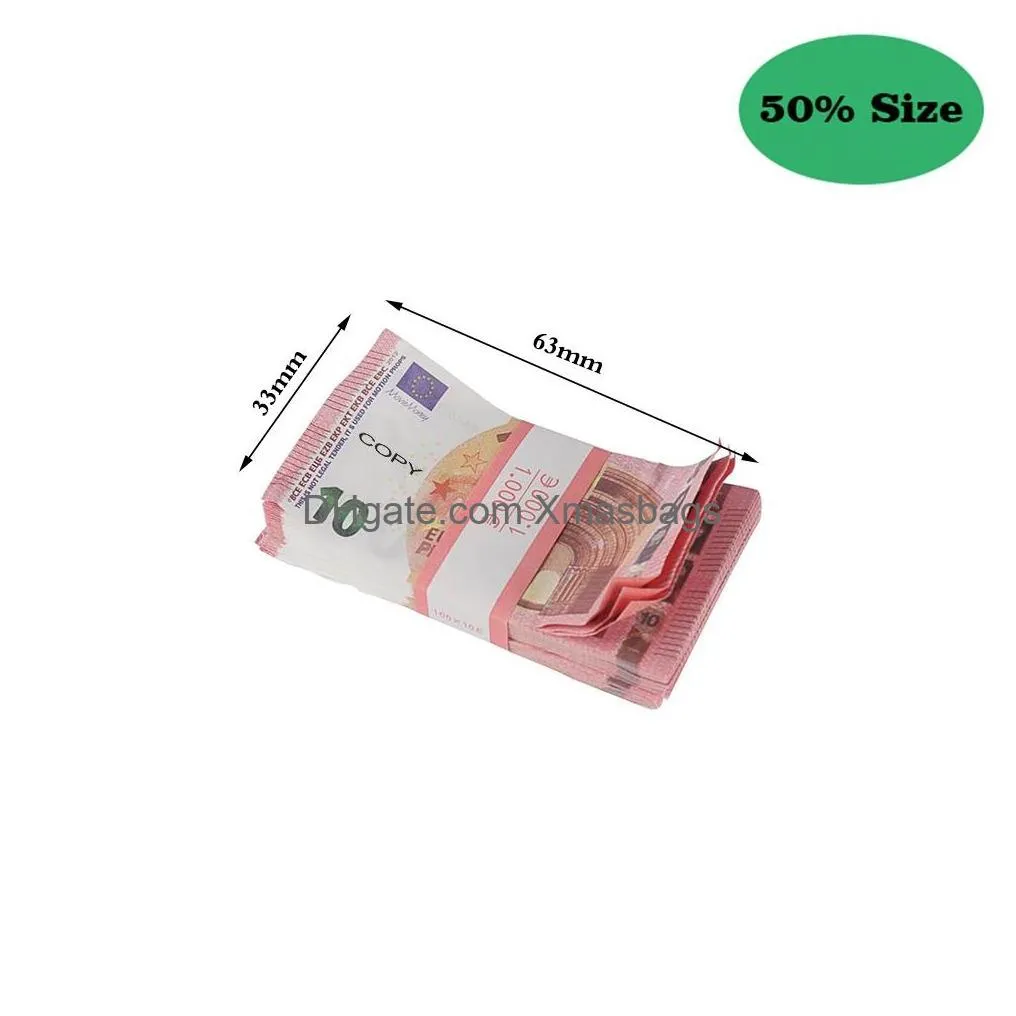 50% size aged prop money toy party games copy party fake money notes faux billet euro play collection gifts for music video math skills kids play and