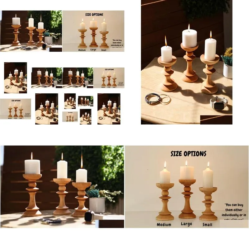 Candle Holders - Home Decor Gift Wooden Candlestick Wedding New Drop Delivery Otxbw