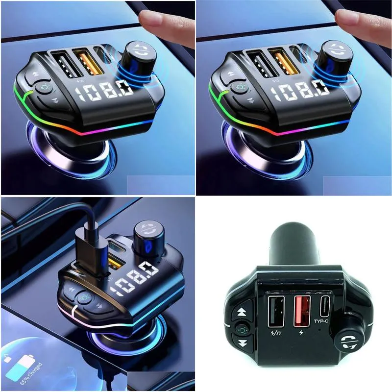 fm transmitter car bluetooth-compatible a10 colorful atmosphere light fm transmitter bt 5.0 car charging mp3 player car 