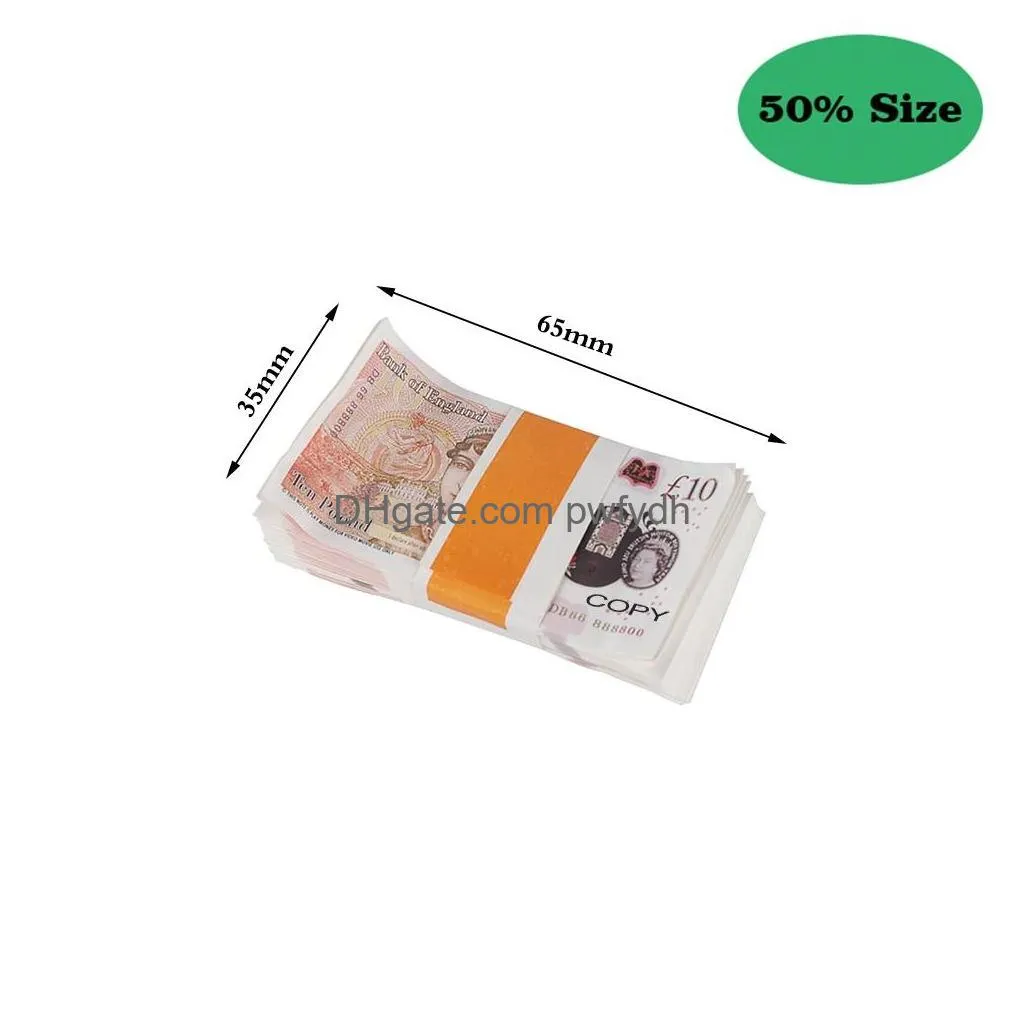 50% size aged prop money uk pounds gbp bank game 100 20 notes authentic film edition movies play fake cash casino p o booth props