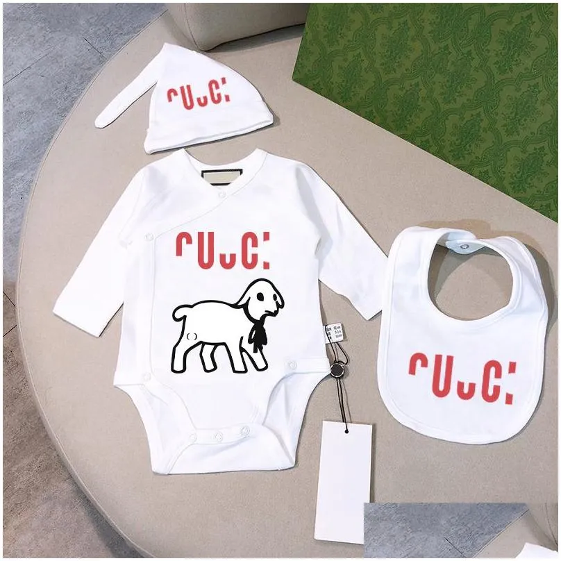 Rompers Baby Luxury Rompers Newborn Infant Bodysuit Designer Boy Girl 100% Cotton Romper Brand Babys Hat Bib Children Onesies Jumpsuit Oteie