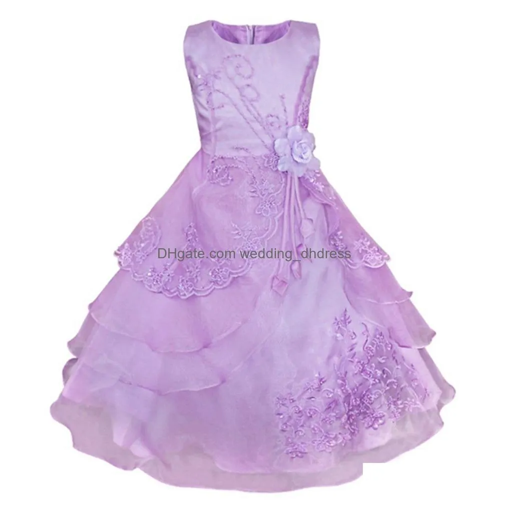 In Stock Flower Girl Dresses Drop Girls With Petticoat Embroidered Party Wedding Bridesmaid Princess Formal Children Clothes Deliver Dhxzh