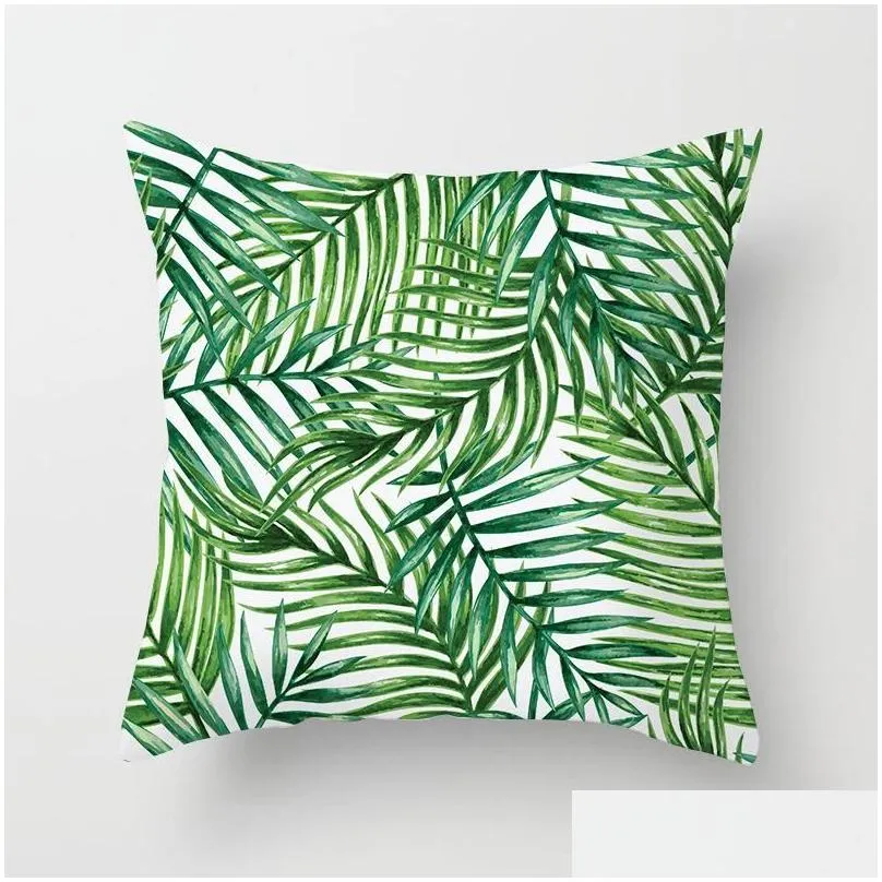 Cushion/Decorative Pillow Tropical Plants Pattern Decorative Pillowcase 45X45Cm Peach Skin Cushion Er Throw Sofa Decoration Drop Deli Dhgct