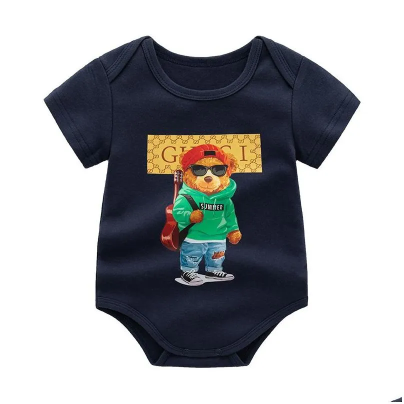 Rompers Baby Rompers Print Boy Clothes Short-Sleeve Jumpsuit Summer Onesie Infant Girls Newborn Clothings Drop Delivery Baby, Kids Mat Dh3Bd