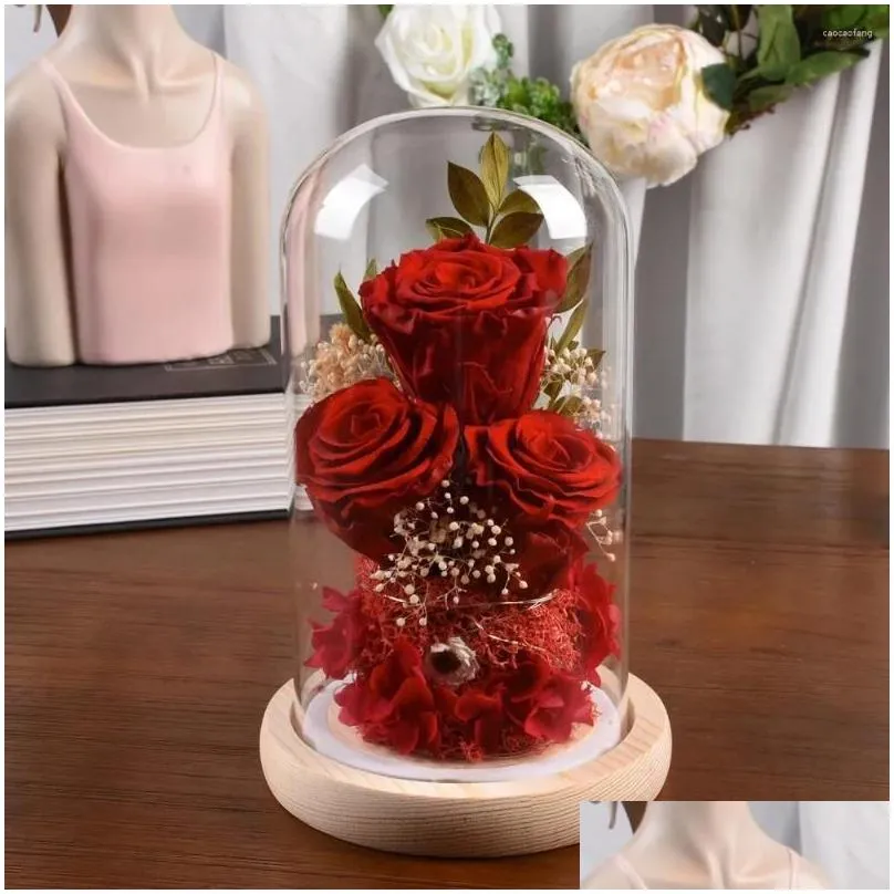 decorative flowers valentines day eternal rose gift for her light up preserved flower real in glass dome birthday mothers anniversary