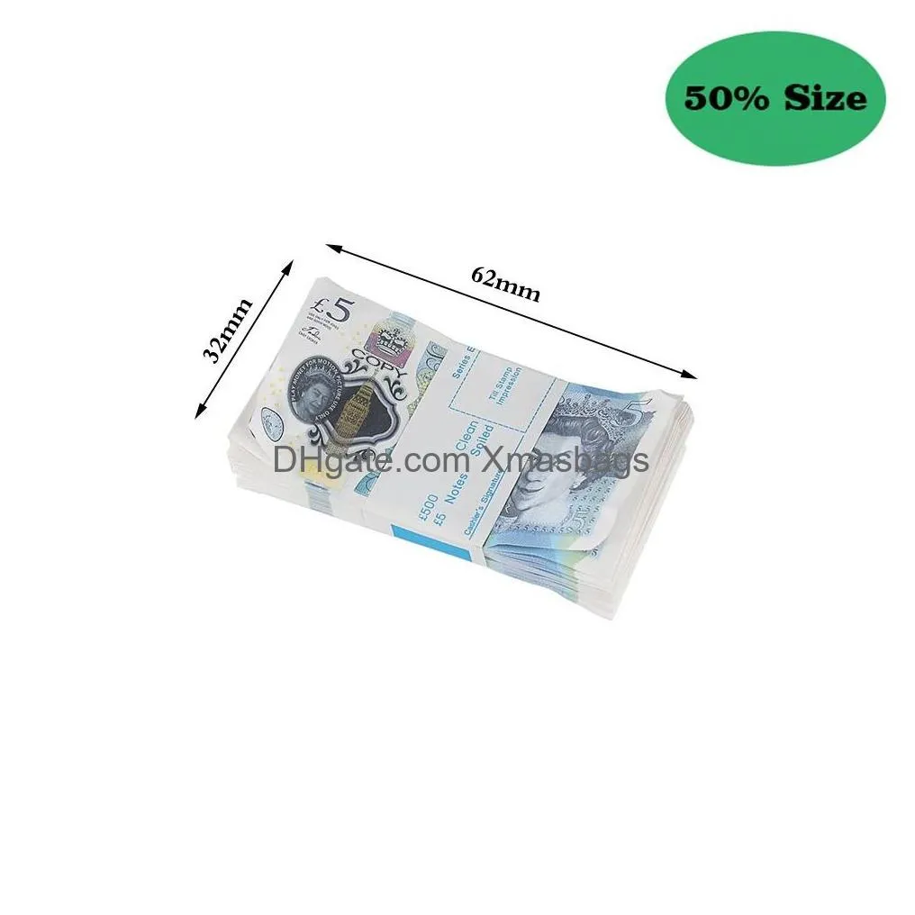 50% size aged prop money uk pounds gbp bank copy 10 20 50 100 party fake money notes for music video develops early math skills kids play preschool math games and