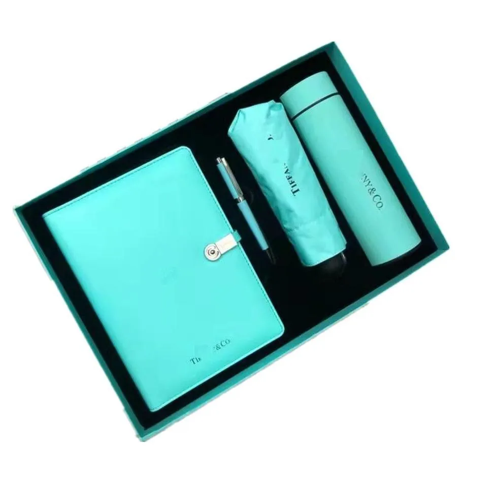 designer gift set blue gift box sun protection and uv protection umbrellaaddwater cupaddnotebookaddpen case box valentines day gift for