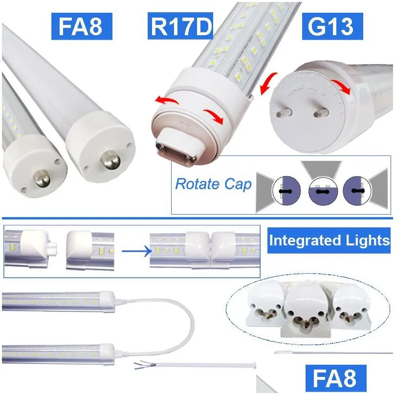 t8/t10/t12 8ft led tube light 8ft single pin fa8 base 144w 18000lm 6500k cool white 8 foot 4 row led fluorescent bulbs 250w replacement frosted milky cover