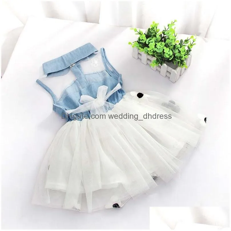 In Stock Flower Girl Dresses Ruffle Tle Dress Princess Korean Summer Denim Children Clothes Kids Clothing Drop Delivery Wedding Part Dhvri