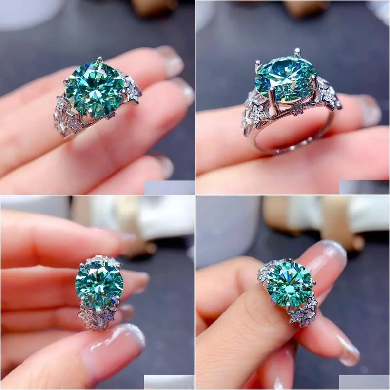 bling 11mm lab green moissanite ring sterling sier engagement wedding band rings for women bridal birthday party jewelry