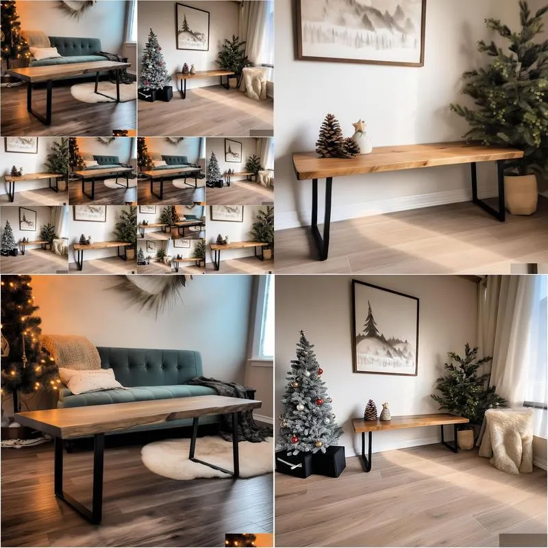 Living Room Furniture Handmade Rustic Wood Bench Trapezoid Steel Legs Entryway Coffee Table With Farmhouse Drop Delivery Home Garden F Otmu6