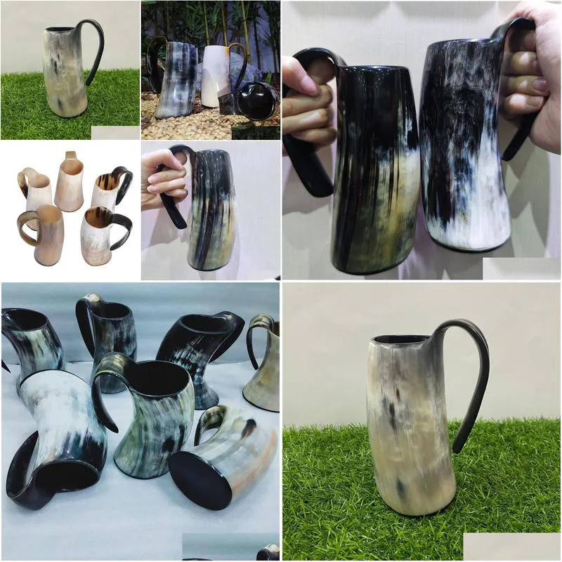 Mugs Handmade Ox Horn Mug Crafts Whiskey S Glasses Cup Wine Drinking Coffee Tea Drop Selling Wholesale 230220 Drop Delivery Dhh21