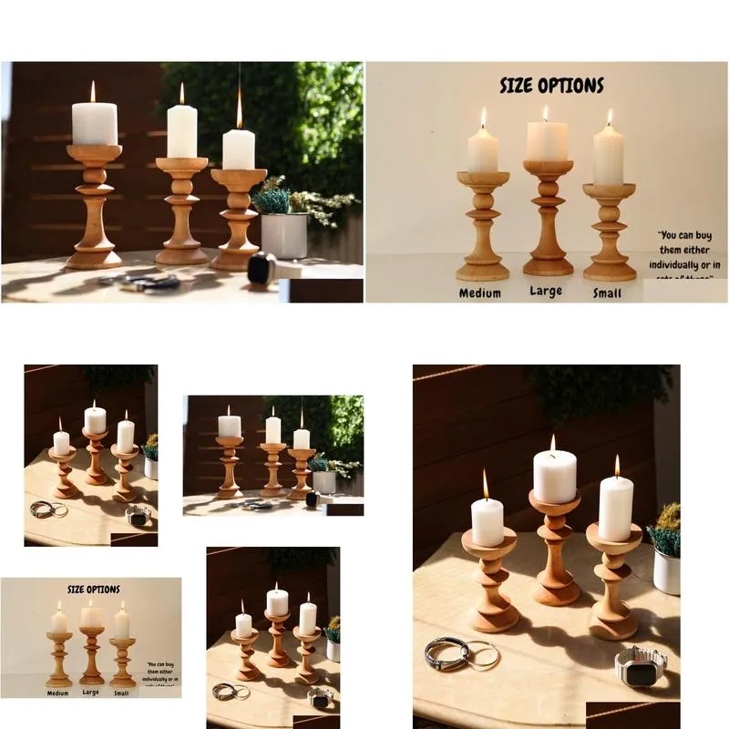 Candle Holders - Home Decor Gift Wooden Candlestick Wedding New Drop Delivery Otxbw