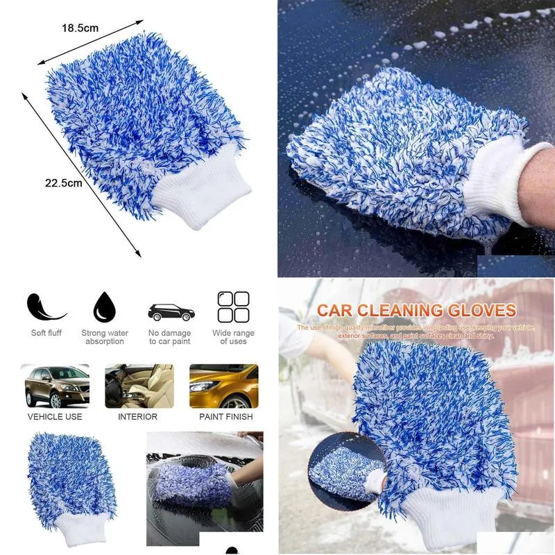 glove car brush gloves thickened double-sided cleaning gloves coral fleece absorbent car washing gloves microfiber for car maintenance