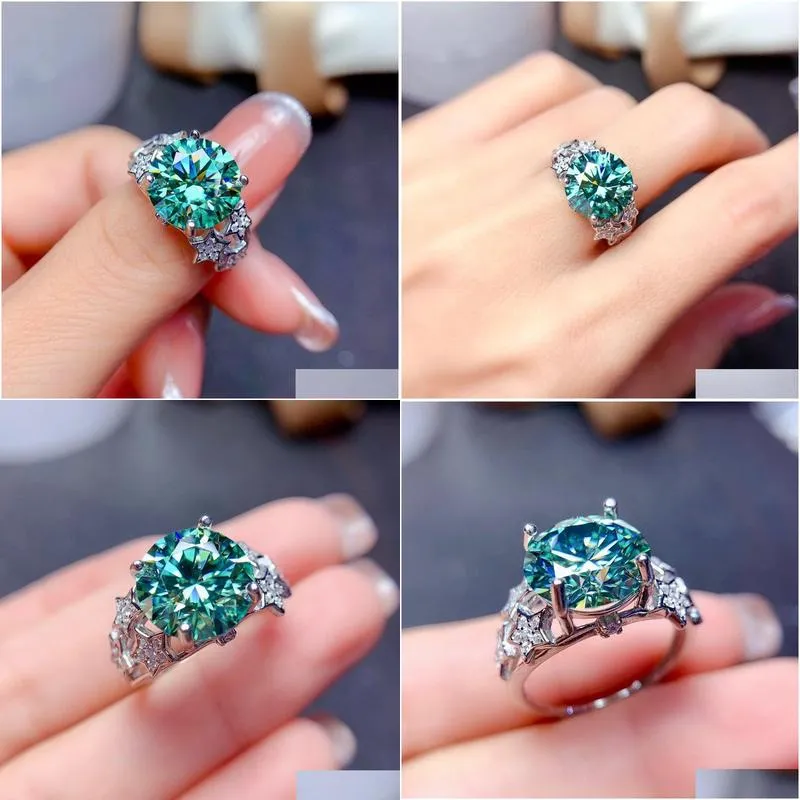 bling 11mm lab green moissanite ring sterling sier engagement wedding band rings for women bridal birthday party jewelry