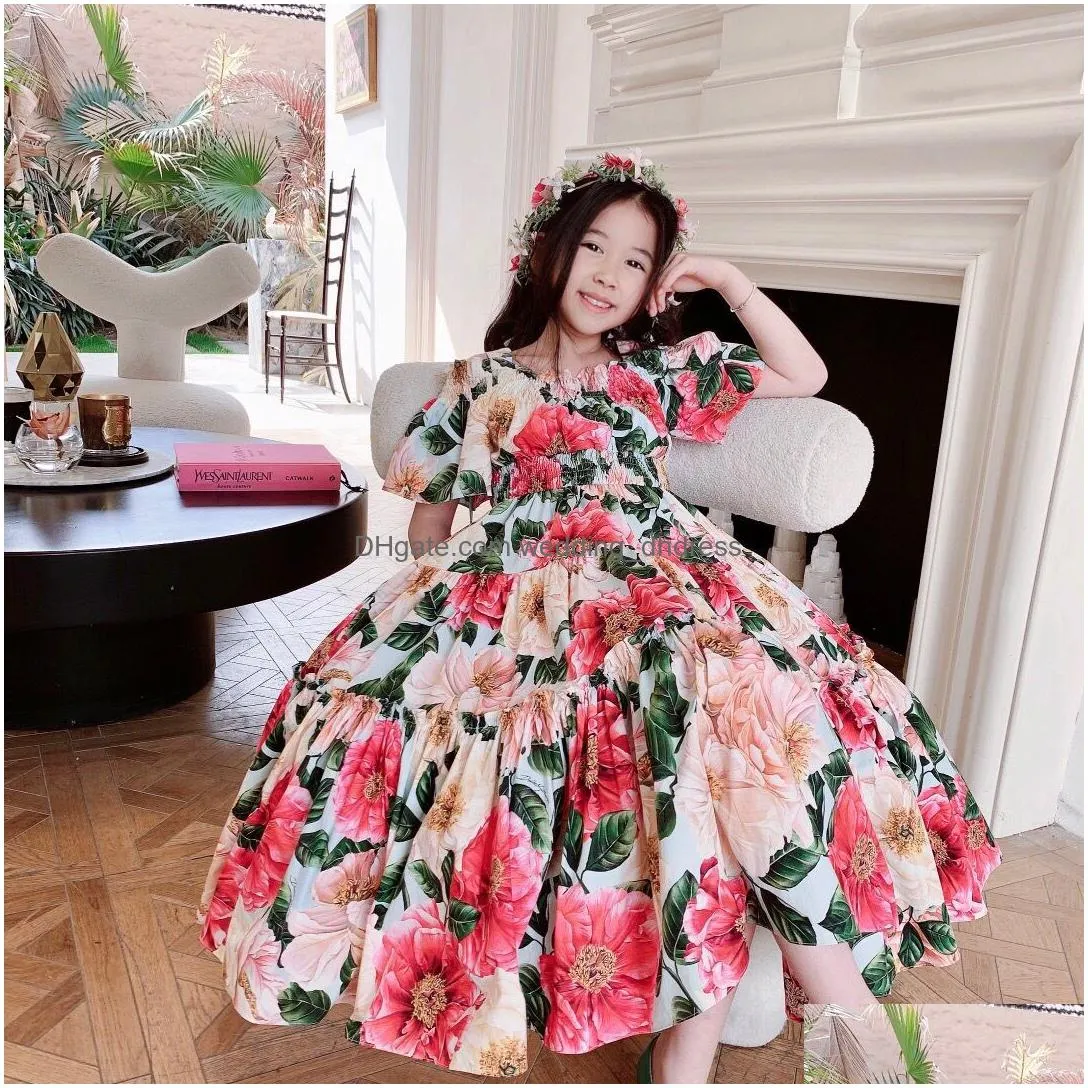 In Stock Flower Girl Dresses Baby Girls Dress Summer Kids Princess Floral Sweet Lovely Casual Costume Children Clothing Drop Deliver Dhh2J