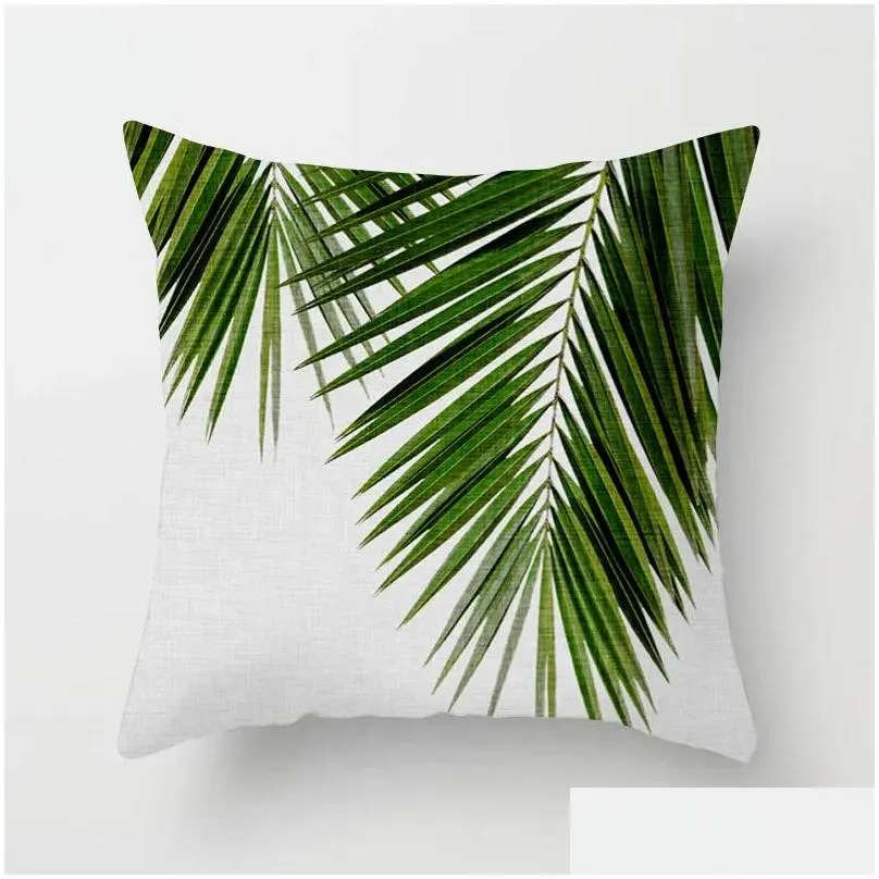 Cushion/Decorative Pillow Tropical Plants Pattern Decorative Pillowcase 45X45Cm Peach Skin Cushion Er Throw Sofa Decoration Drop Deli Dhgct