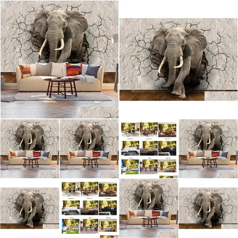wallpapers custom 3d po wallpaper animal elephant broken wall mural living room bedroom waterproof home decor