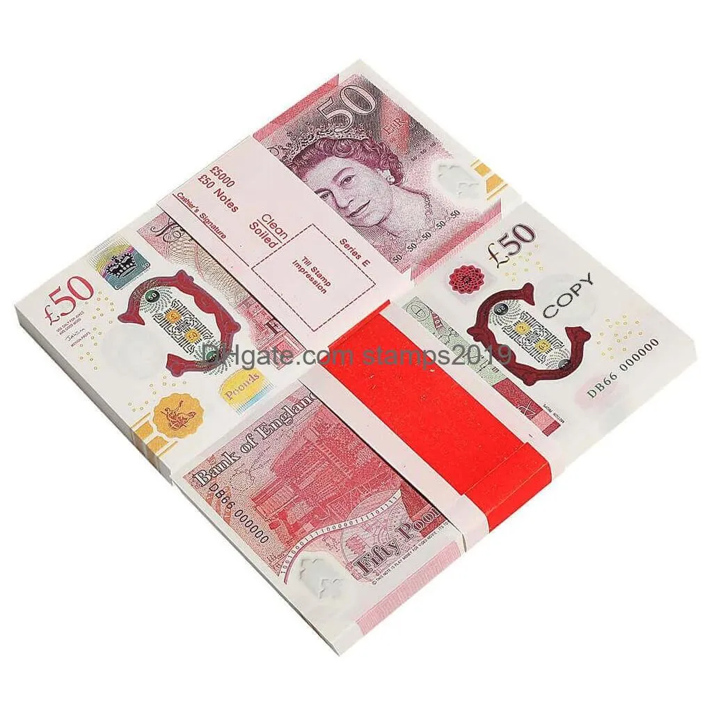 50% size prop money printed money toys uk pound gbp british 50 commemorative copy euro banknotes for kids christmas gifts or video