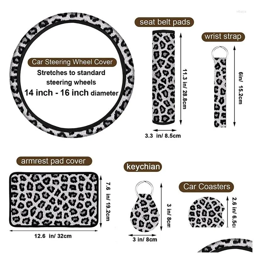 car seat covers 15pcs leopard print cover kit steering wheel belt pads coasters armrest pad keychain