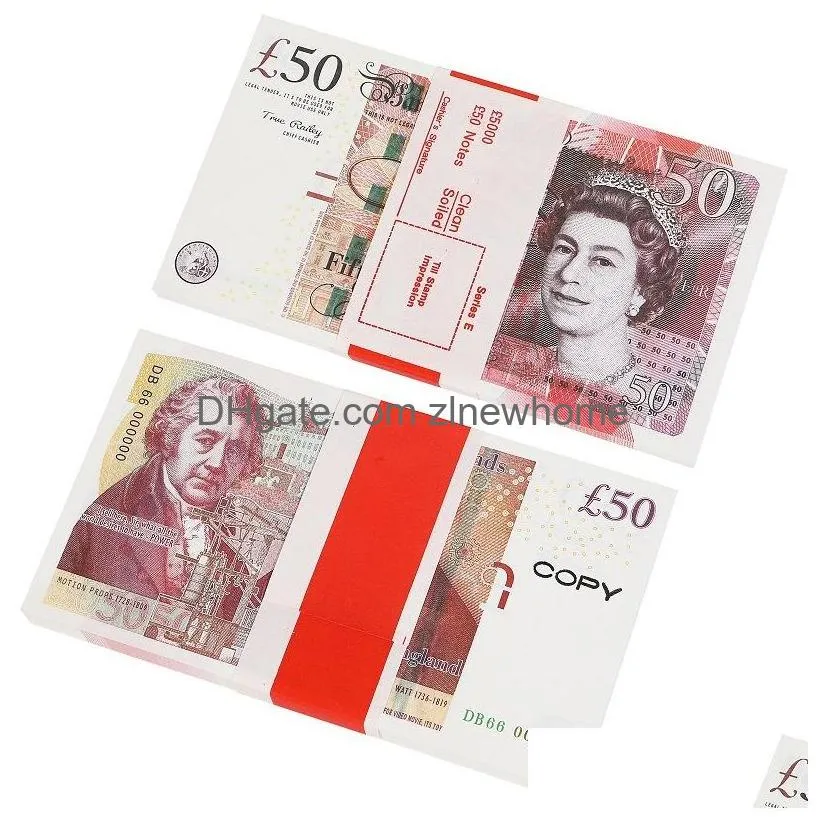 Other Festive & Party Supplies 50% Size Prop Money Printed Toys Uk Pound Gbp British 50 Commemorative Copy Euro Banknotes For Kids Chr Dhcni